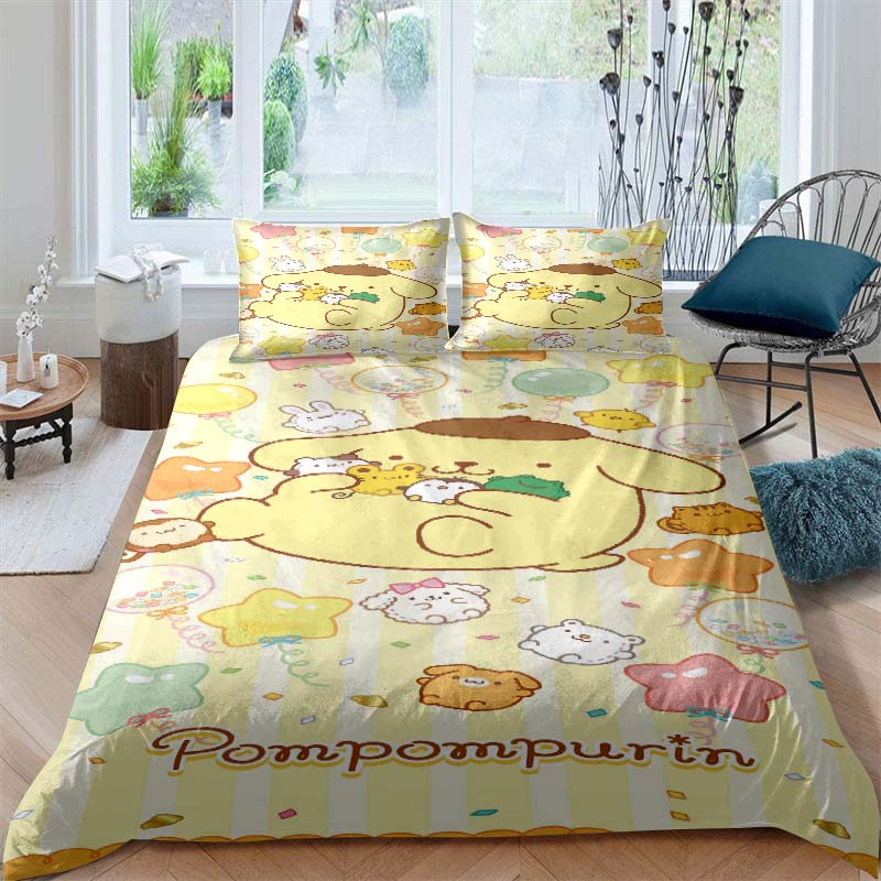 Cartoon Character (Pom Pom Purin) Printed Bedding Set Duvet Cover 1 Duvet Cover 2 Pillowcases Adult and Children Bedding Set Lux