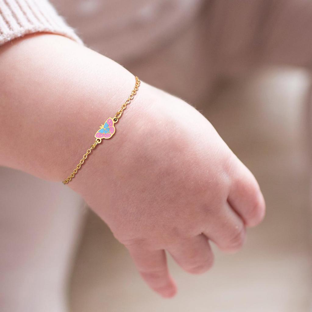Rockyu Allure Gold Stainless Steel Bracelet with Butterfly Cute Baby Gift for Birthday Kindergarten Entry Stylish Accessory Kids' Charm, Adjustable,
