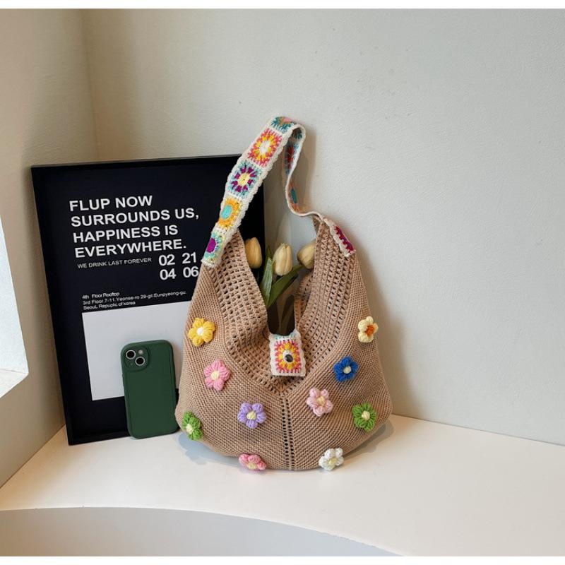 Trend Hand-woven Handbag, Pearl Hollow Shoulder Bag, Women's Casual Large-capacity Women's Bag, Foreign Style Messenger Bag