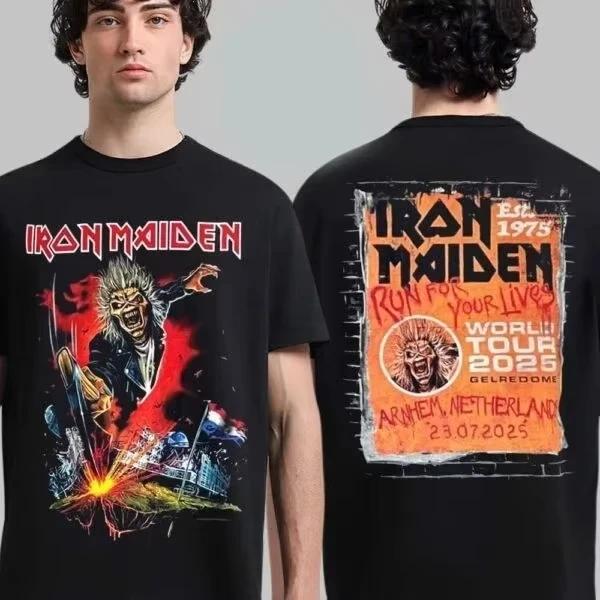 "Iron Maiden 2026 Run for Your Lives 50th Anniversary" Unisex T-Shirt - Double-Sided Eddie Graphic & Tour Dates Metal Fan Tee