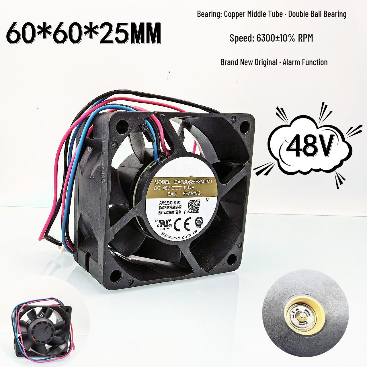 

Brand New DATB0625B8M-071 48V DC Cooling Fan with Dual Ball Bearings and Alarm Function Mainboard 3-PIN plug 30CM