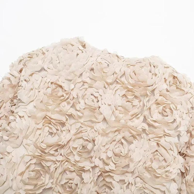 Street Short 3d Flower Lace Jacket Women Chic O-neck Long Sleeve Zipper Female Coats Autumn Lady All-match Outwears