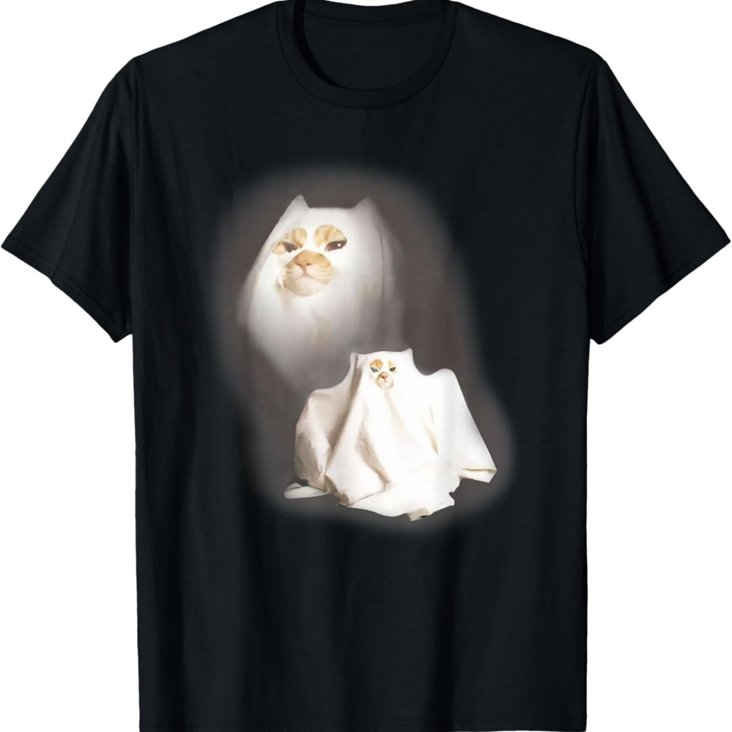 Cute Funny Wizard Cat Ghost Weird Kitten Cat Meme Halloween T-Shirt S