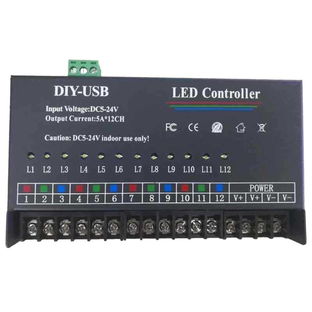 1pc 60A 12-Channel LED Light Programmable Controller Dimmer For Control RGB Monochrome Lights Easy To Install