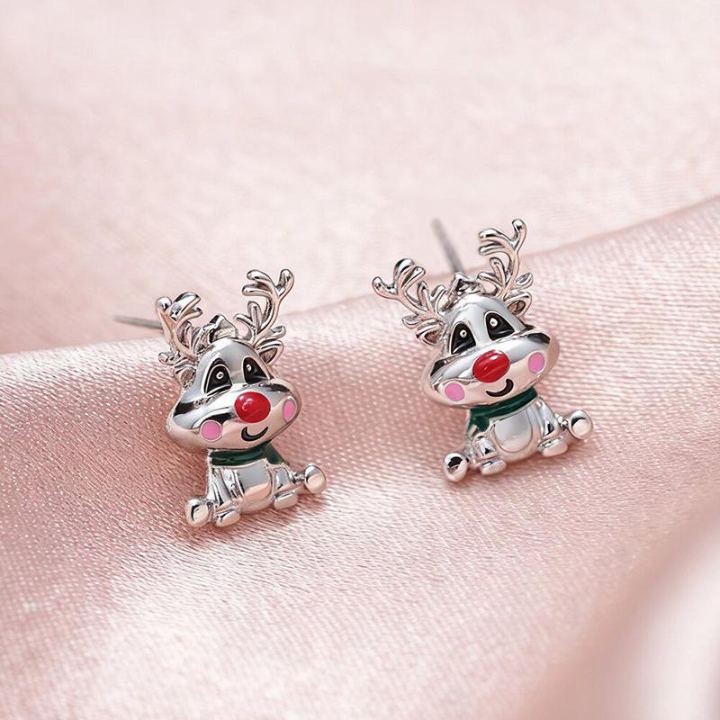Cute Deer Elk Stud Earrings Female, Painted Oil Christmas Sweet Jewelry TikTok Earrings