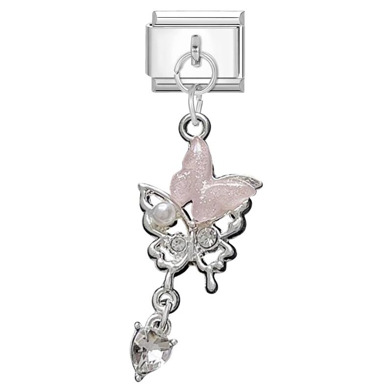 New Shiny Bow Knot Butterfly Moon Star Zircon Pendant Italian Charm Link Fit 9MM Bracelet Stainless Steel Women Men DIY Making