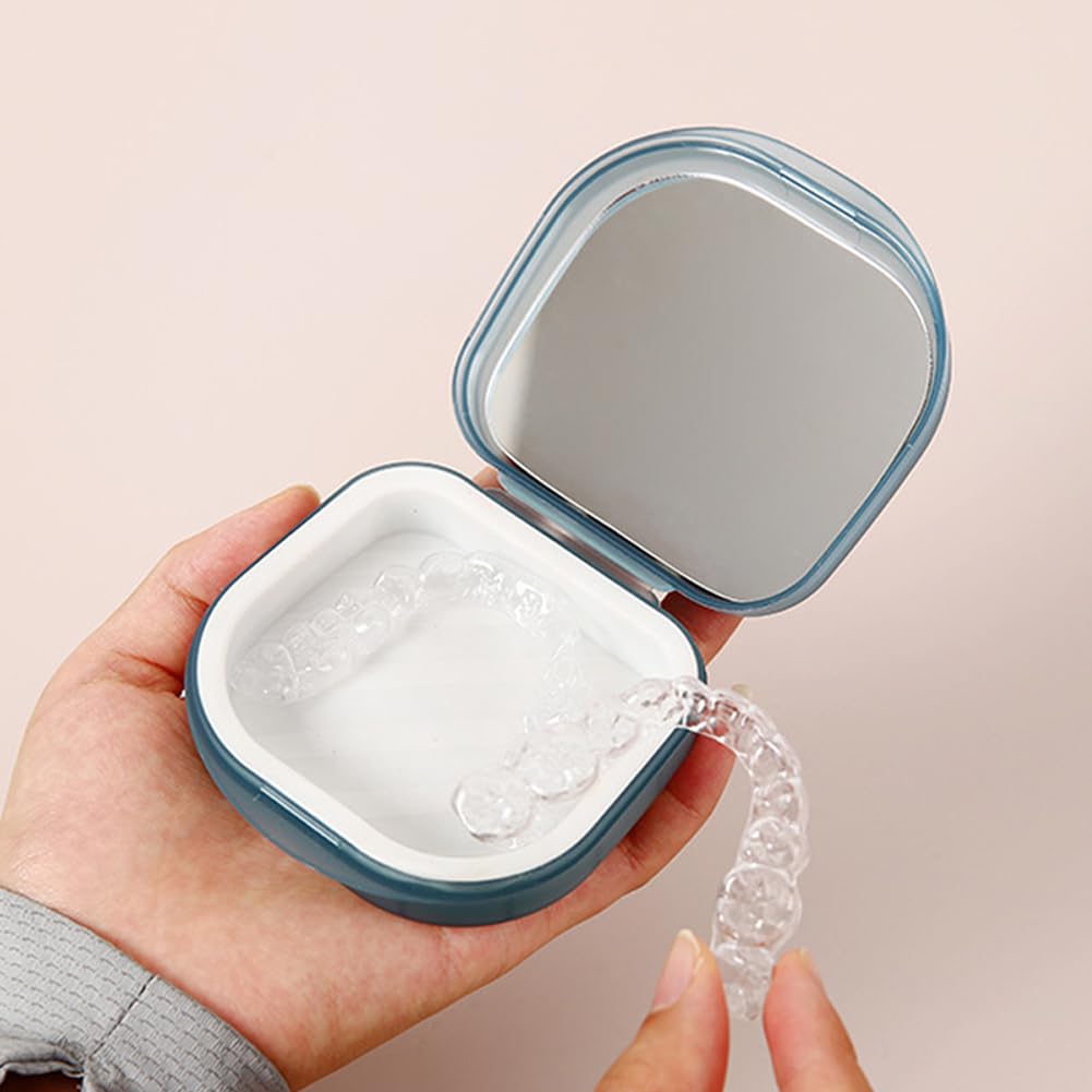 Retainer Case Denture Box With Mirror (Grey, Without Braces)