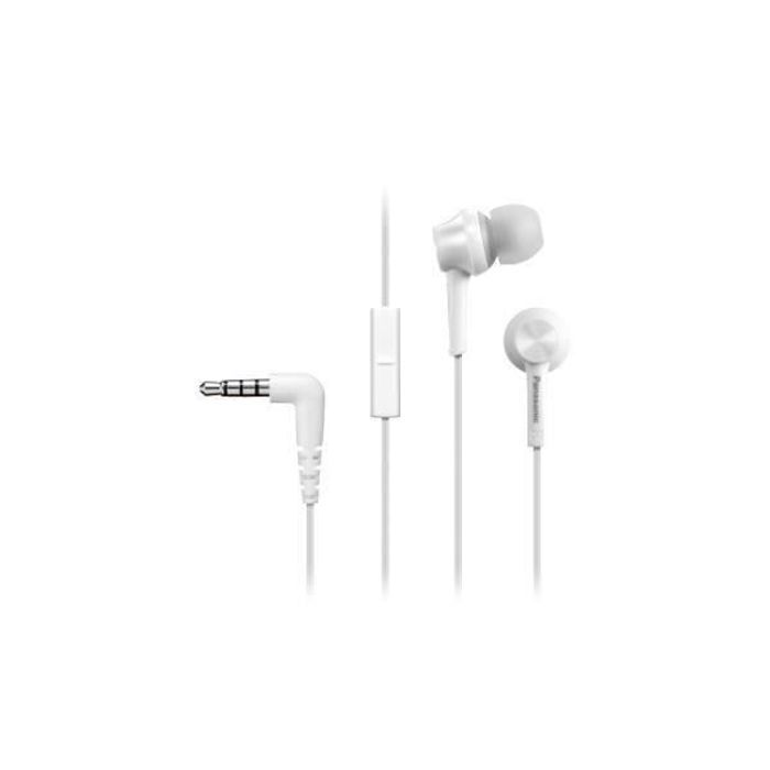 Panasonic Écouteurs Intra-Auriculaires RP-TCM55E-W, Aimant Néodyme, Micro, Touche d'Appel, Design Ergo Fit, Blanc