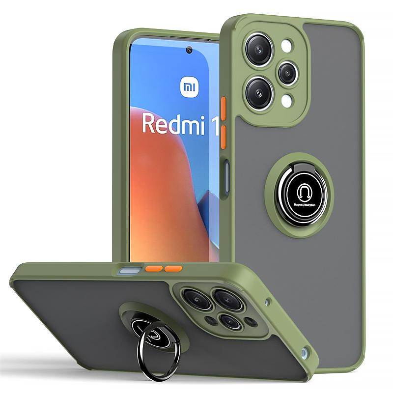 Matte Armor Hard PC Case For Xiaomi Redmi 12 4G 5G Car Magnetic Holder Ring Kickstand Phone Cover for Redmi12 Shockproof Funda