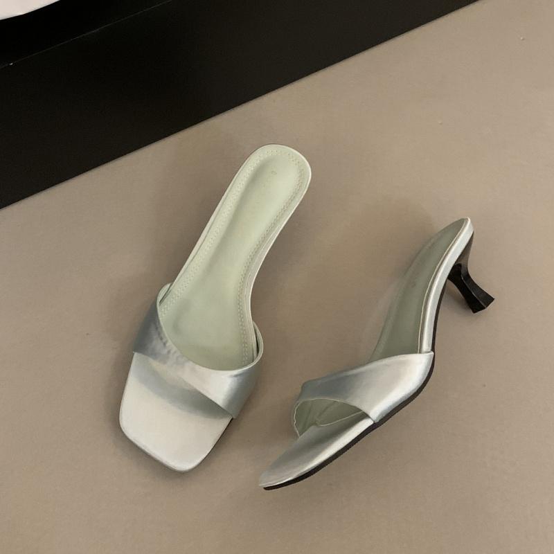Bailamos 2025 Summer New Brand Women Slipper Fashion Open Toe Slip On Slides Ladies Elegant Thin Low Heel Dress Pumps Slides Muj