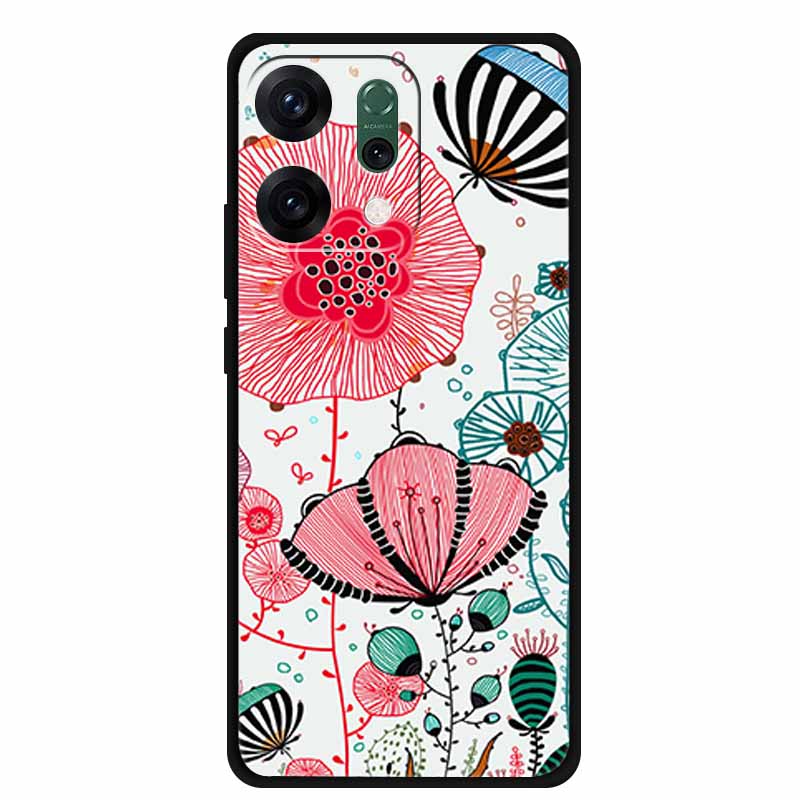 For Oppo Reno 14 5G 3D CaseRelief Flowers Emboss Phone Cover For Oppo Reno 14 Black Silicone Shockproof Soft Fundas Protector