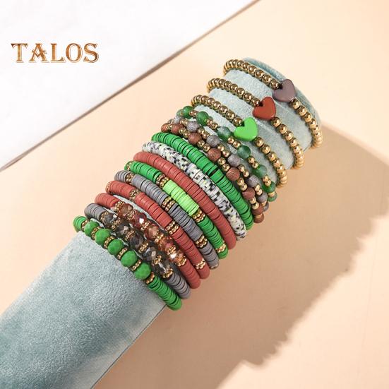 5 Pcs Bohemian Bracelets Polymer Clay Multi-layer Stacking Heart Beads Contrast Color Jewelry for Beach Work Party Vacation