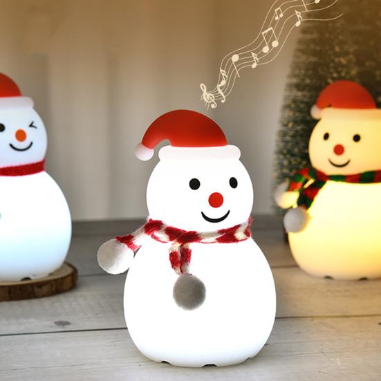 Snowman Tap Light Cute Christmas Lamp Rechargeable Silicone Touch Bedside Light Snowman Mood Lighting for Christmas Tree