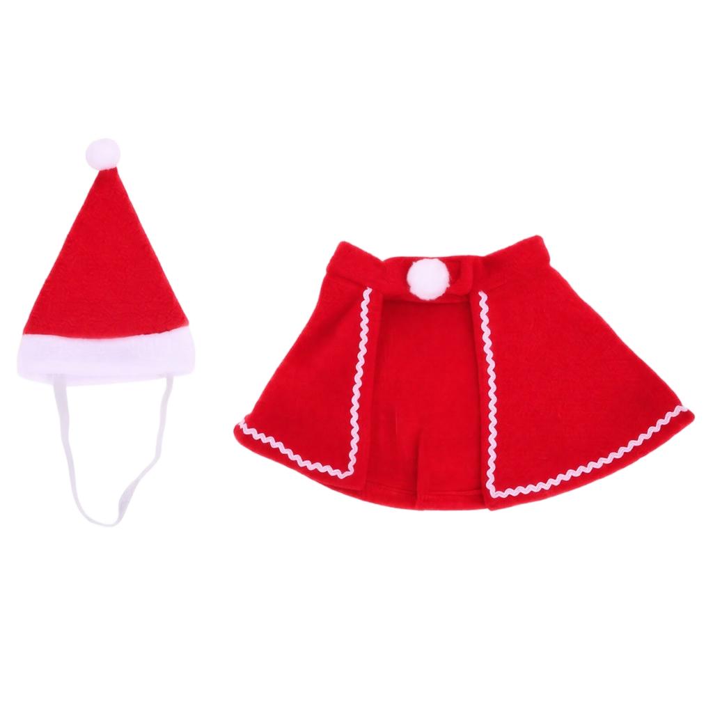 and Small Dog Christmas Cape and Hat Set, New Year Festive Winter Warm Holiday Cloak