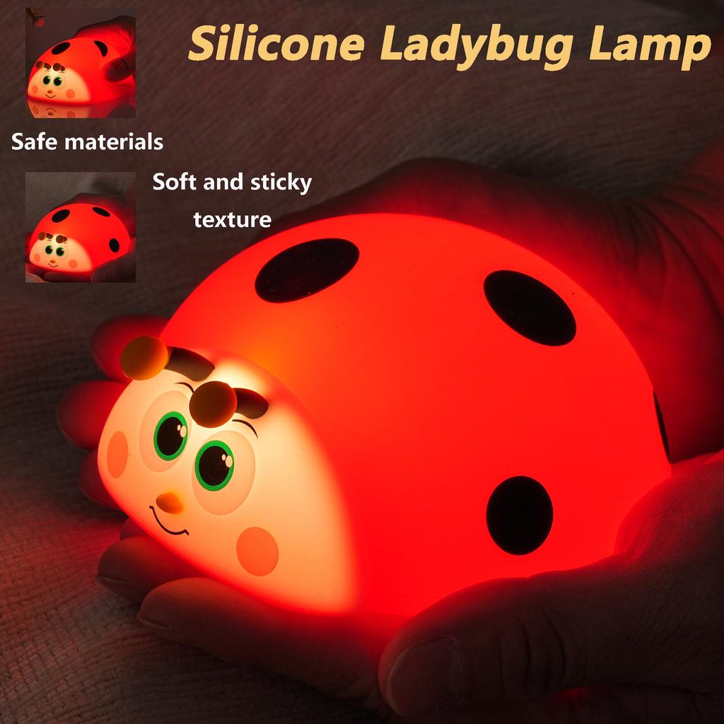 Cute Ladybug Night Light Silicone Nursery Sleeping Lamp Touch Control Nightlights USB Rechargeable Table Lamp for Baby Child