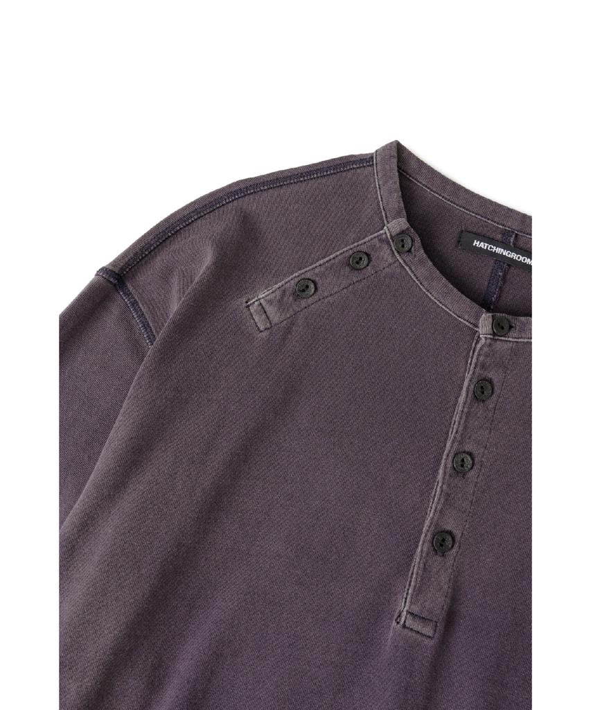 Haechinglum Double Henley Neck Tee Bleached Blue Charcoal