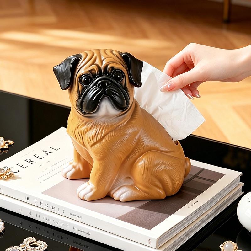 Adorable Pug Dog Resin Figurine Tissue Holder Charming Pet Statue for Living Room Bedroom Countertop Home Decor Ornament