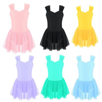 Tutù da Ballo Body Abito Bambini Ballerina Senza Maniche Arricciato Abiti Ragazze Ginnastica Costumi Danza Lirica