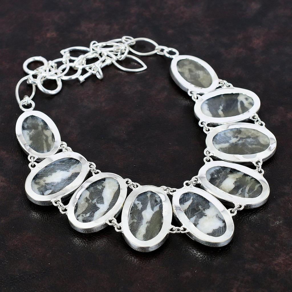 Κολιέ με πολύτιμο λίθο Τυρκουάζ Λευκού Βούβαλου Κομψό Κολιέ Κολιέ από Ασήμι Στερλίνα 925 Κολιέ με Ρυθμιζόμενη Αλυσίδα Χειροποίητο Κόσμημα για Δώρο