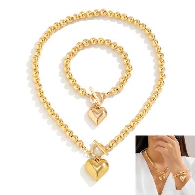 Bracciale Collana con Ciondolo a Cuore per Donna Set di Gioielli per Festa di Matrimonio Accessori Catena a Sfere Dichiarazione Accessorio