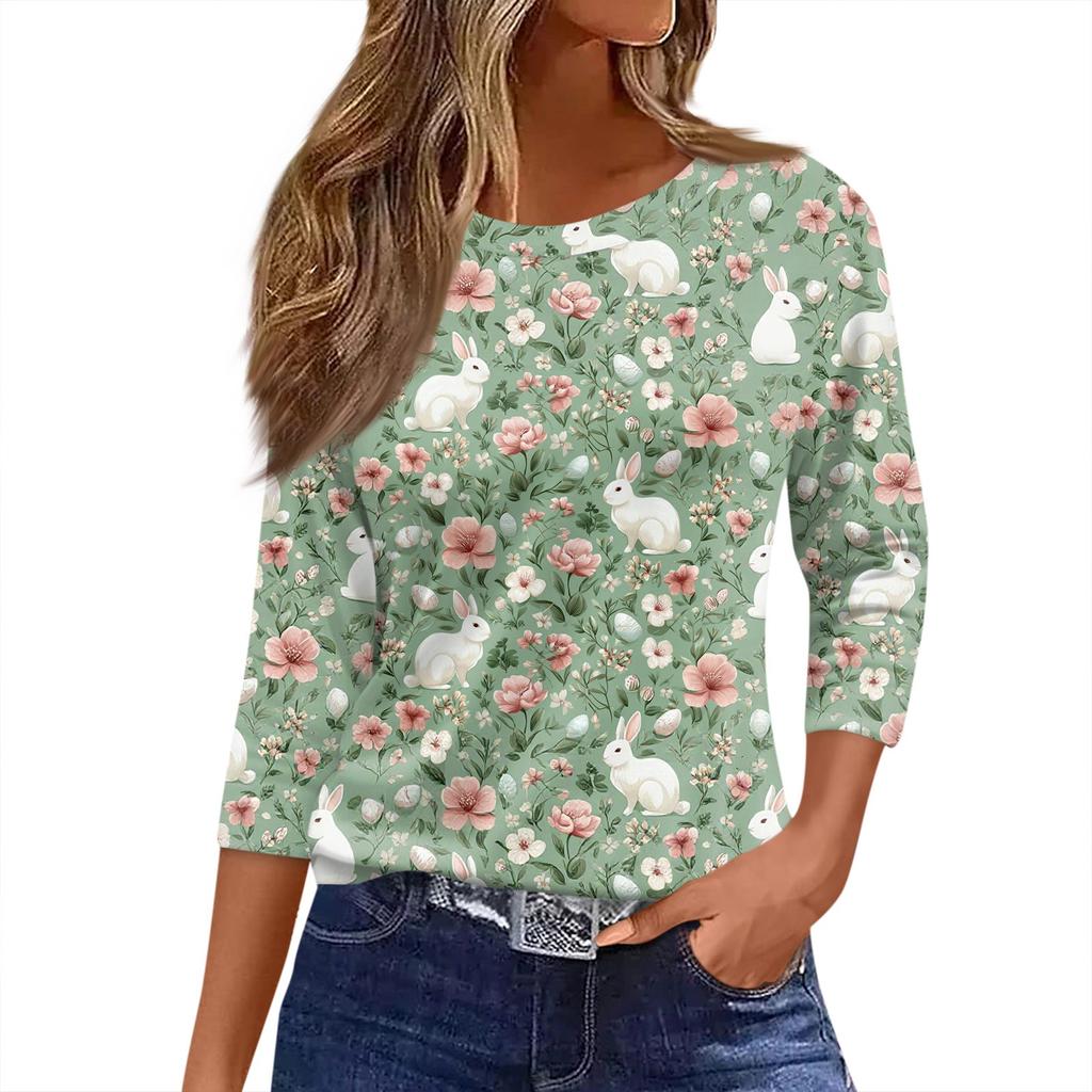 Damen T-Shirt mit Weihnachtsdruck, 3/4-Ärmel, für den Alltag, Wochenendmode, Basic, Rundhalsausschnitt, normales Oberteil