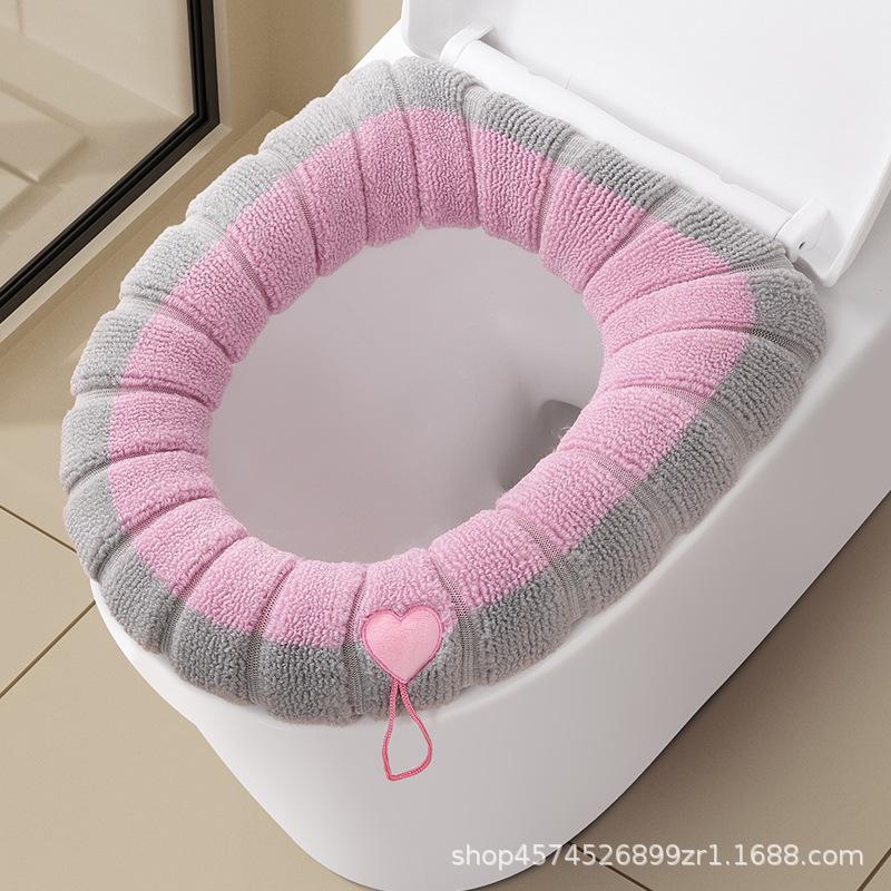 Pletený polštář na toaletní sedátko ve tvaru O s kresleným motivem - silný, pratelný potah