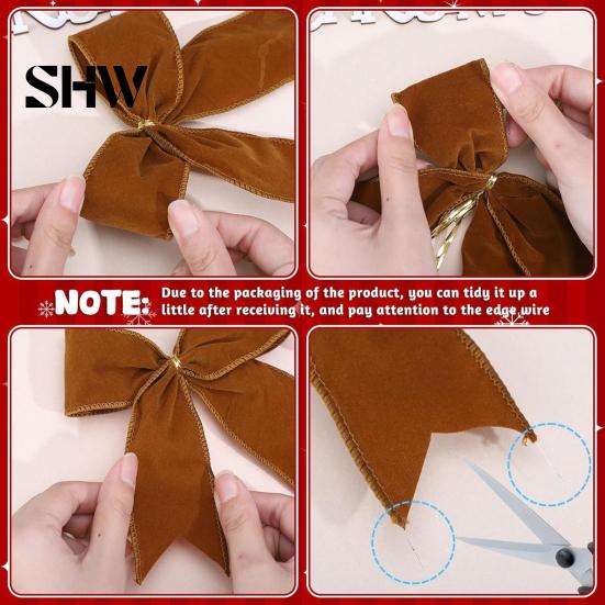 Retro Christmas Ornaments 2Pcs Tree Bow Decors, Velvet Fabric Holiday Wreath Hanging Ornament Decorations for Home, Festive Garland Wedding