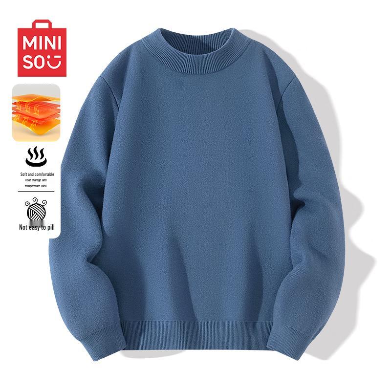 

MINISO Men s Half-High Collar Fleece-Lined Knit Sweater 4XL