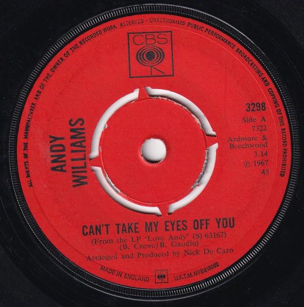 

7inch Record ANDY WILLIAMS Cant Take My Eyes Off You 3298 1968 UK Jazz Used