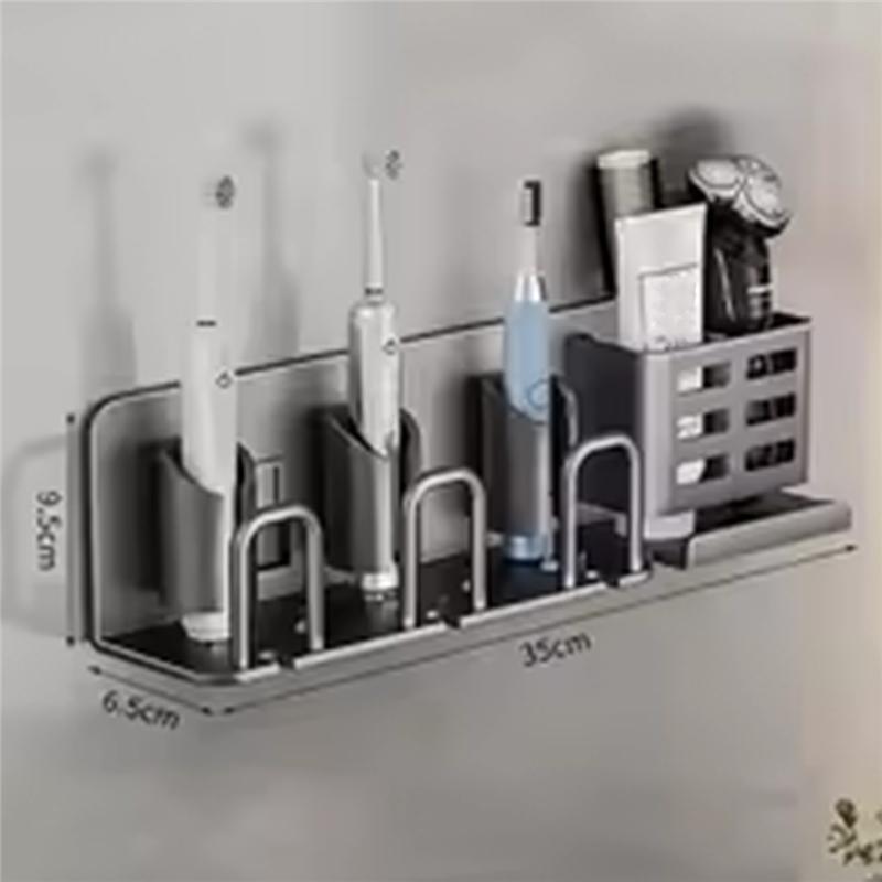 A25F-Toothbrush Holder Multi-Function Toothbrush Cup Holder Wall Mounted No Drill Bathroom Organizer Bathroom Storage