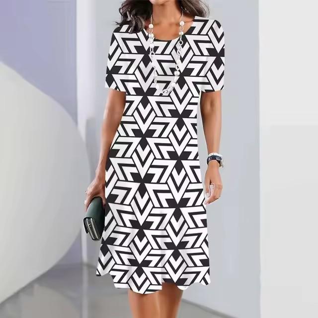 women 3d print short sleeve midi dress plus size holiday beach dresses