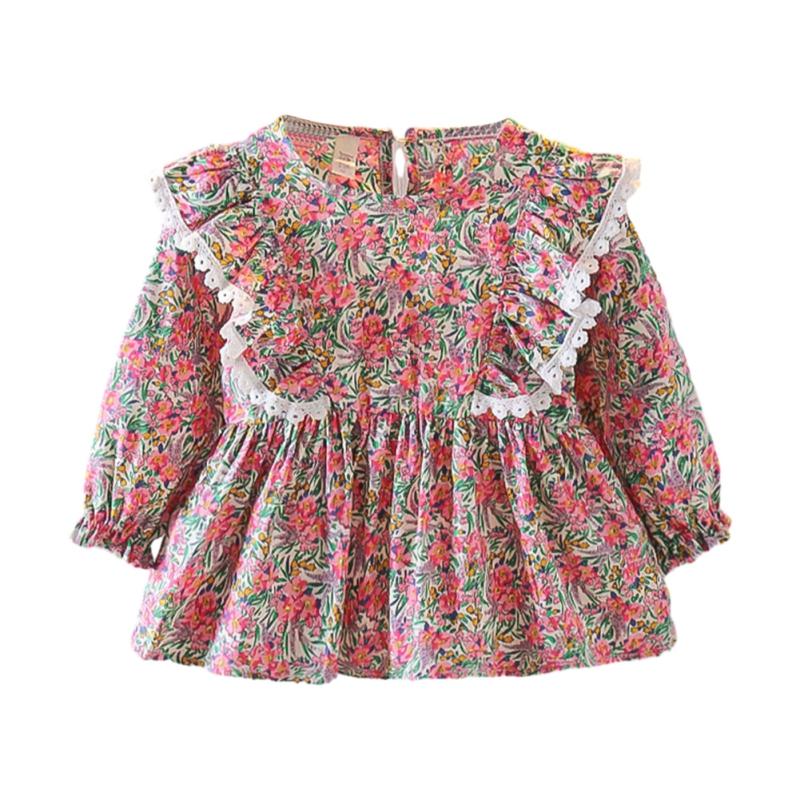 

Блузка для девочек, детский топ с цветочным принтом и длинными рукавами, детские топы 90