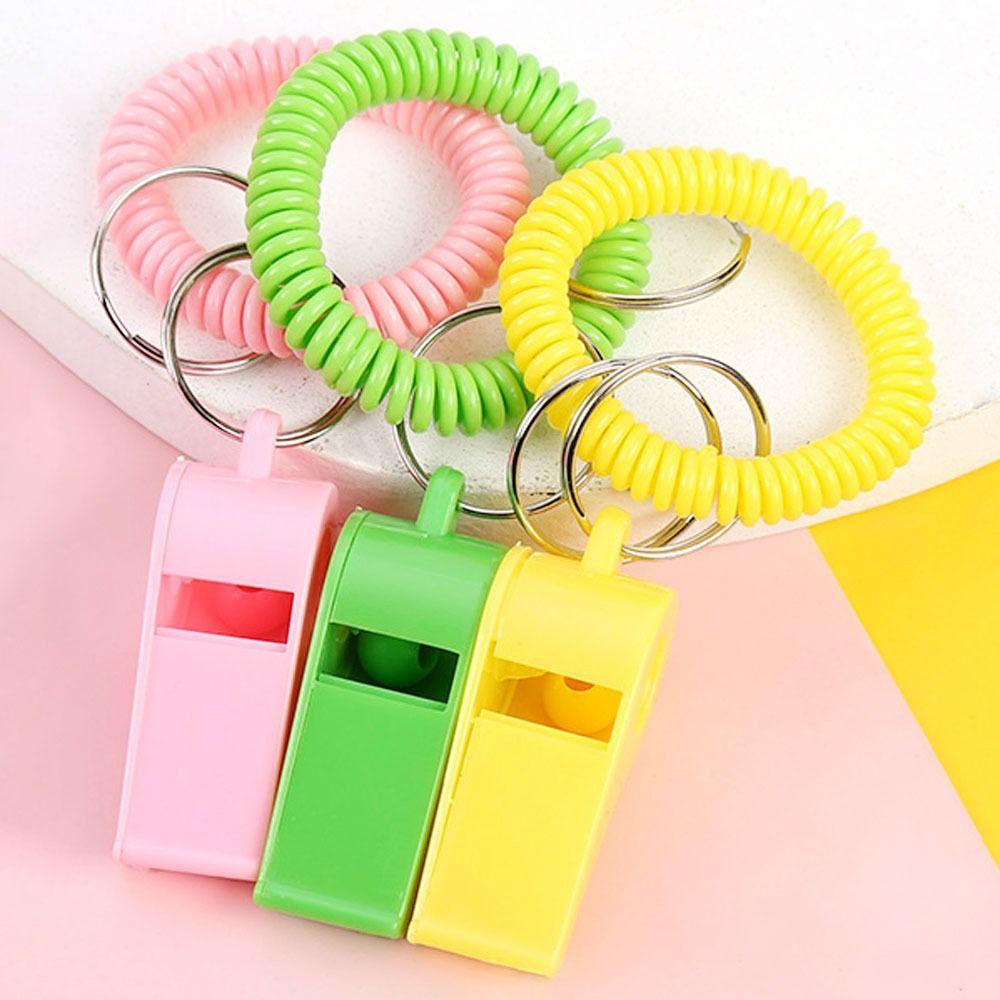 5pcs With Rope Spring Wristband Whistle Plastic Rugby Party Whistle  Training School Soccer Tools