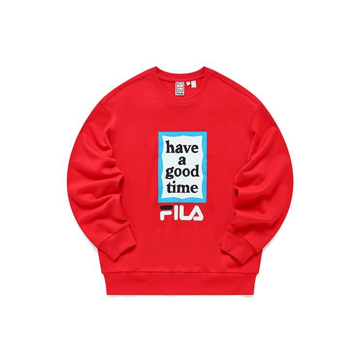 

FILA X Have A Good Time Casual Letter Print Pullover Long Sleeve Round Neck Loose Sweatshirt Unisex Sweatshirt Passionate-Red F11U149204F-RD M