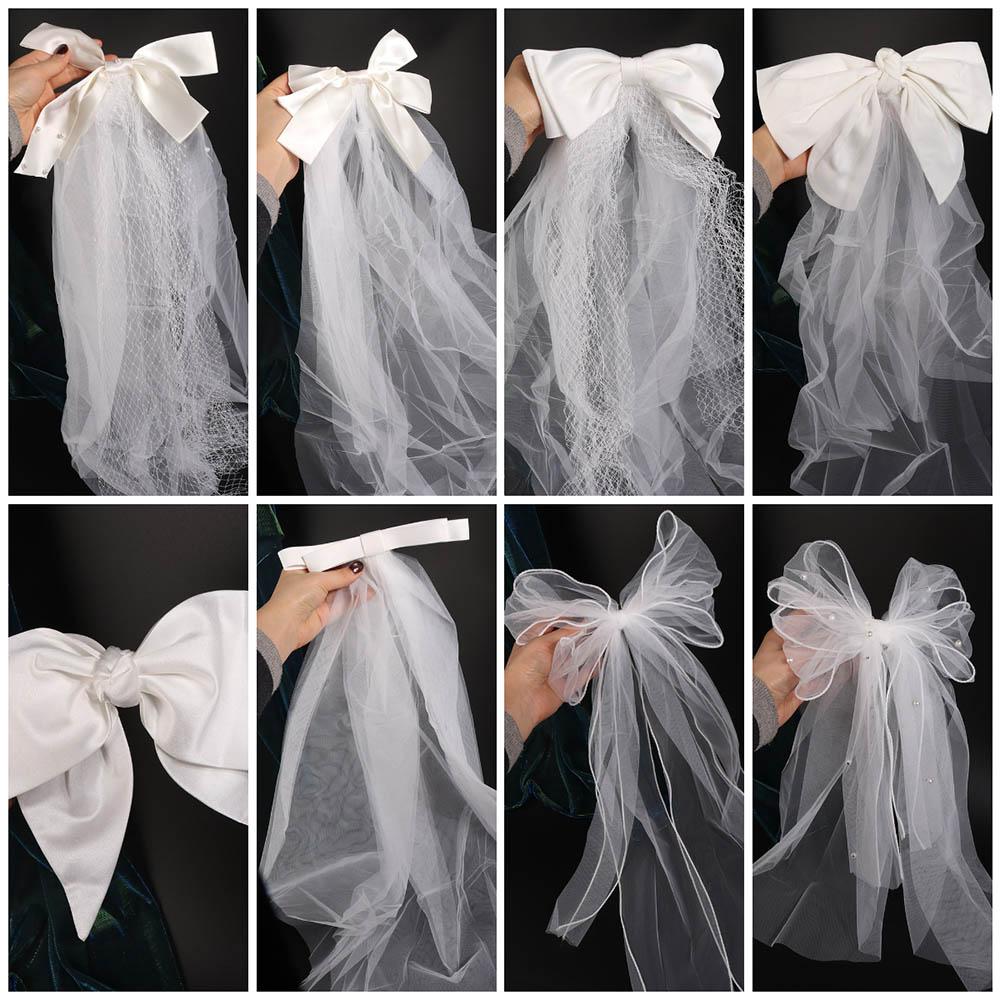 Gauze Wedding Bridal Veil Multi Layer Pearl Bow Veil Exquisite White Bridal Tulle  Party