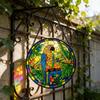Double-Sided Colored Parrot Glass Pendant with Iron Chain for Window, Doorway, or Porch Decoration