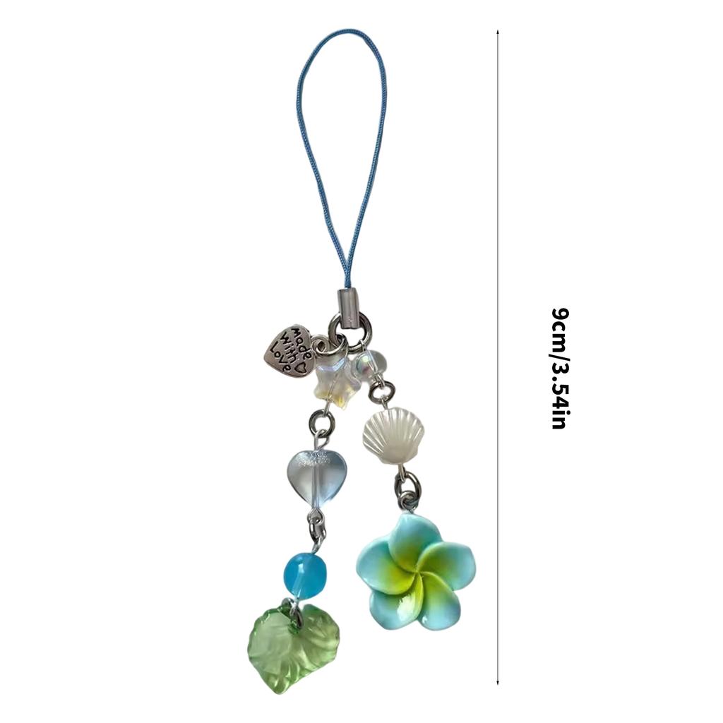 Elegant Phone Chain Cuteness Phone Lanyard Heart Shape Hanging Pendant with Plumeria and Tassels Alloy Texture for Woman