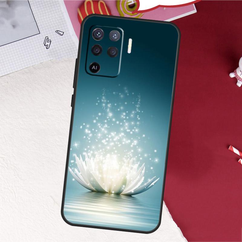Lotus Blue White Flowers Case For Oppo A16 A96 A76 A17 A18 A60 A80 A40 A38 A58 A78 A98 A94 A74 A54 A15 A57 A77 A5 Pro