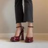 Módní Mary Jane boty na vysokém podpatku Dámská móda Čtvercová špička Mělký výkroj Jednopřezkové Platforma Blokový podpatek Červené Jednoduché boty