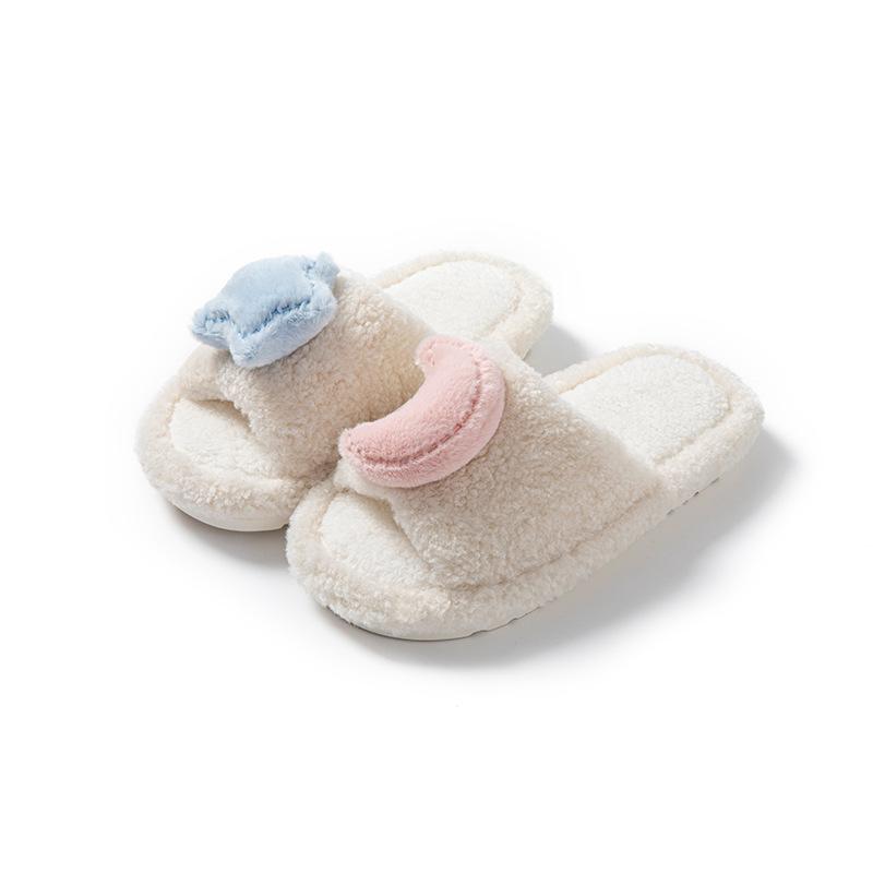 Xingyue open plush slippers contrasting colors European and American plush slippers warm home cotton slippers