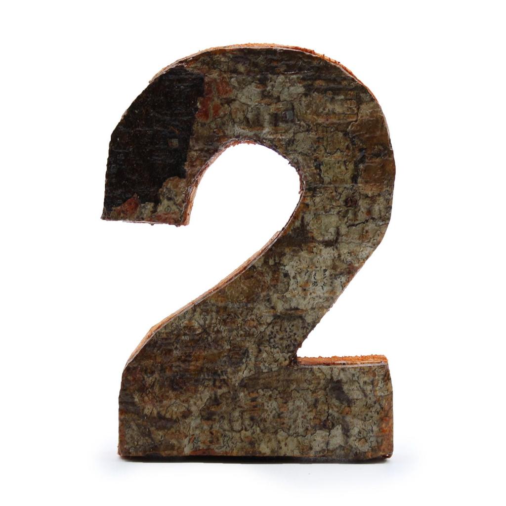 Number 2 Freestanding Decor Rustic Bark 7 Cm
