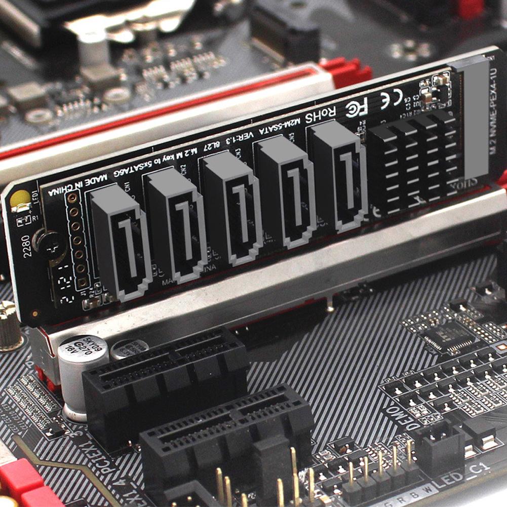 M.2 NVME PCI-E PCIE X4 X8 X16 To 6 Ports 5 Ports 3.0 SATA Adapter Card Riser SATAIII 6Gbps Chassis Server PC Expansion Card