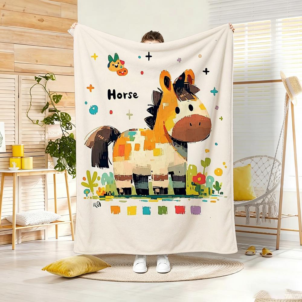 Painting Cute Pony Throw Lightweight 240G Flannel Blanket Soft Skin-Friendly For Summer Cooling