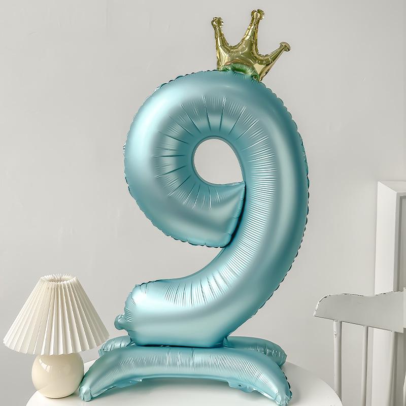 42" Aluminum Foil Number Balloon with Crown Stand for Kids' First Birthday Party Decorations