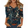 Women's Tops Three-quarter Sleeve Shirt V-neck Loose Casual Shirt Print T-shirt