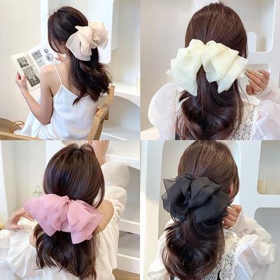 Fairy Chiffon Bow Hairpin French Oversized Sweet Wind Spring Clip Hairpin Top Clip Eye-catching Hair Accessories