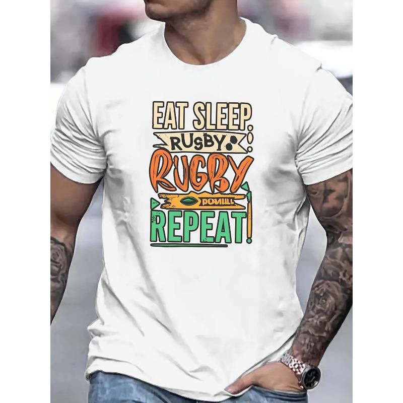 

Men S T-Shirt with a Rugby Print, New for Summer, Casual And Stylish, Featuring a Slightly Stretchy Ribbed Round Neck for Comfort And Breathability 4XL білий