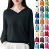 Women's Fashion Long-Sleeved -Colour V-Neck Hooded Knitted Sweater Warm Sweatshirt Knitwear