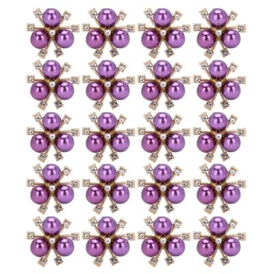 20Pcs Pearl Flower Rhinestones DIY Clothing Cuff Brooch Fashion Jewelry AccessoriesPurple