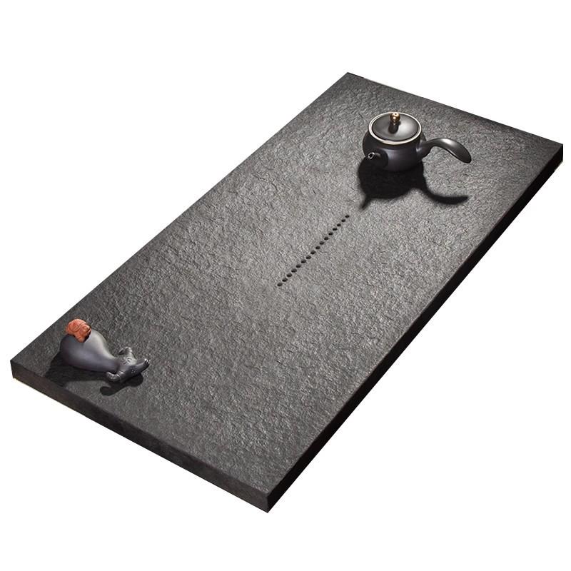 Natural Black Gold Stone Tea Tray: Small Gongfu Dry Brew Table for Home or Office Use